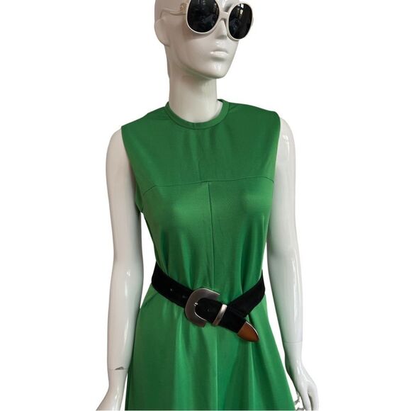 Peak Vintage 1960s Kelly Green Mod Mock Neck Sleeveless Maxi Dress - Picture 2 of 6